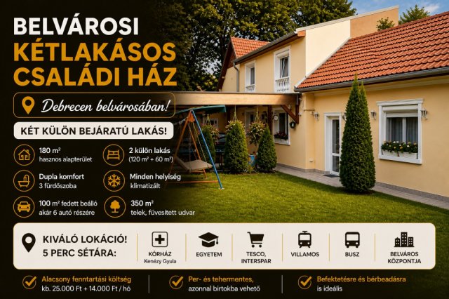 Eladó családi ház, Debrecenben 175 M Ft, 4 szobás