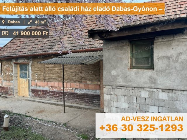 Eladó családi ház, Dabason 41.9 M Ft, 3 szobás