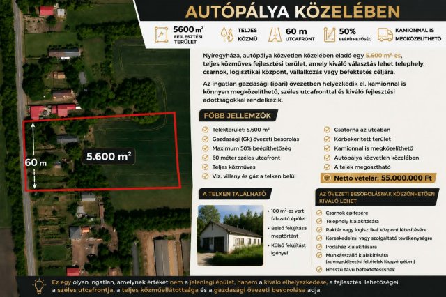 Eladó ipari ingatlan, Nyíregyházán 55 M Ft