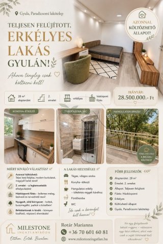 Eladó panellakás, Gyulán 28.5 M Ft, 1 szobás