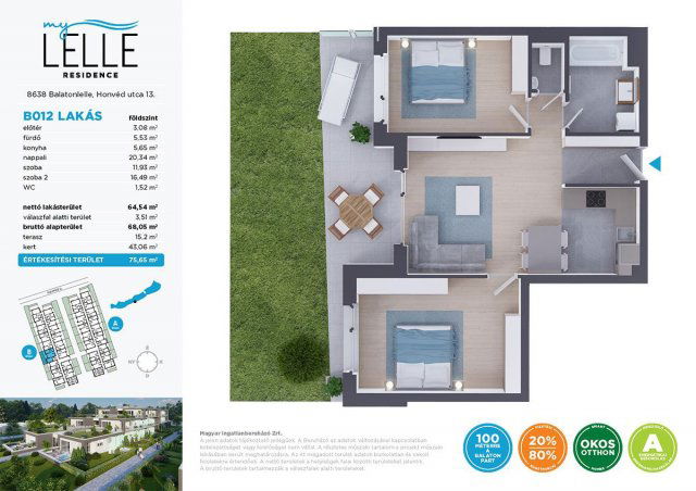 Eladó téglalakás, Balatonlelleén 94.78 M Ft, 3 szobás