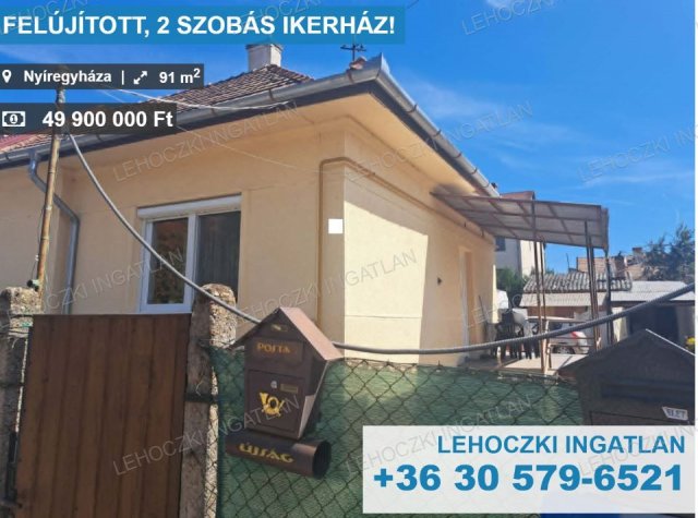 Eladó ikerház, Nyíregyházán 49.9 M Ft, 2 szobás