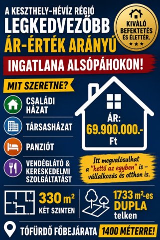 Eladó családi ház, Alsópáhokon 69.9 M Ft, 9 szobás