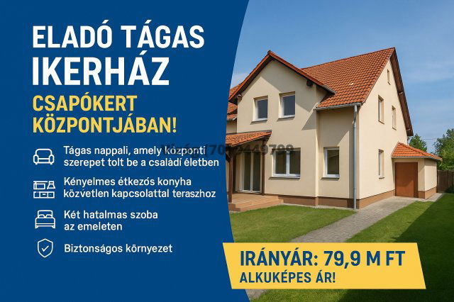 Eladó ikerház, Debrecenben 79.9 M Ft, 3 szobás