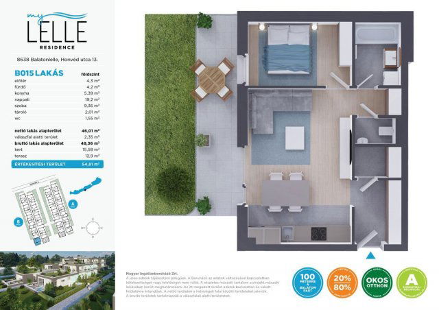 Eladó téglalakás, Balatonlelleén 76.77 M Ft, 2 szobás